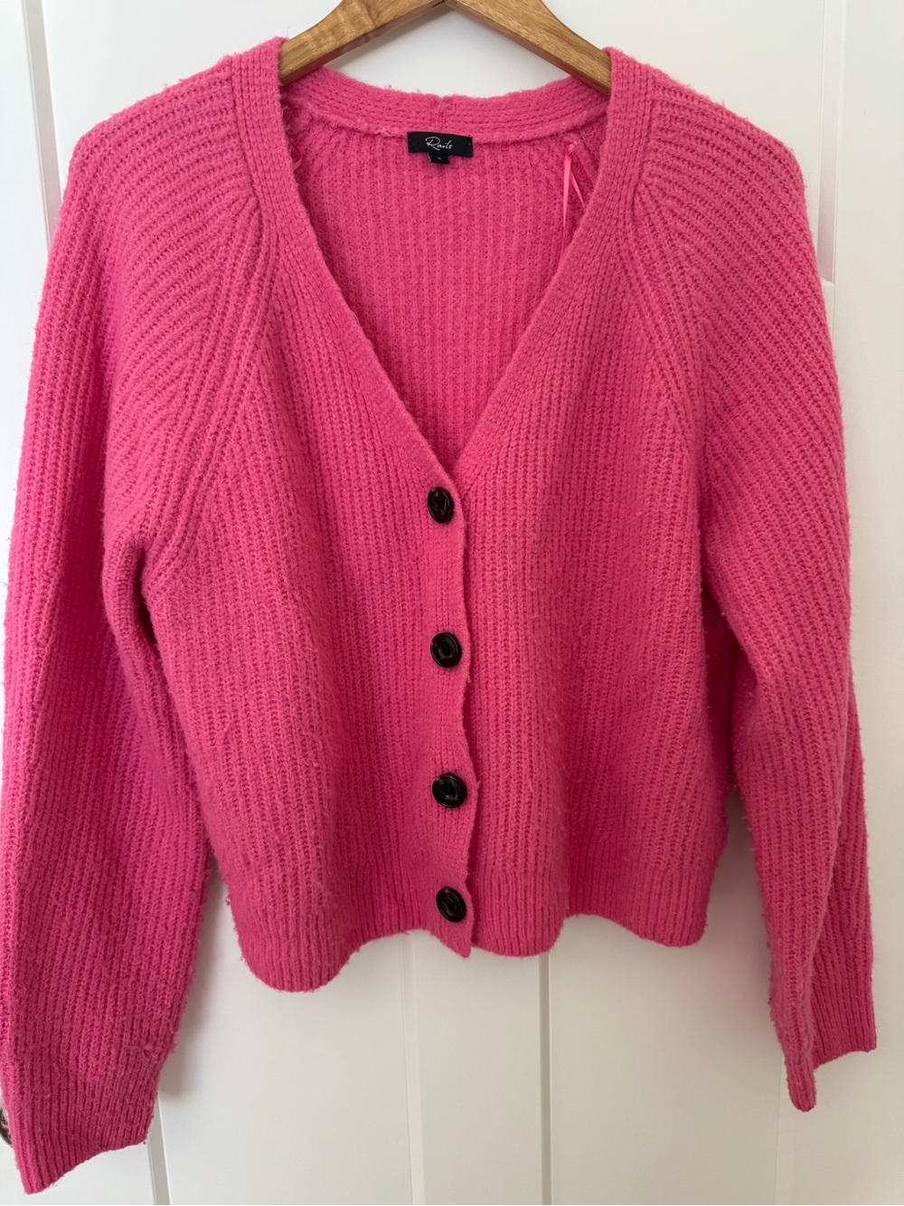 Rails Hot Pink Button-Front V-Neck Knit Cardigan